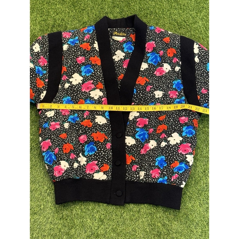 Vintage Perlita Jacket Women Large Black Floral 100% Silk 80s 90s Retro - Picture 9 of 13